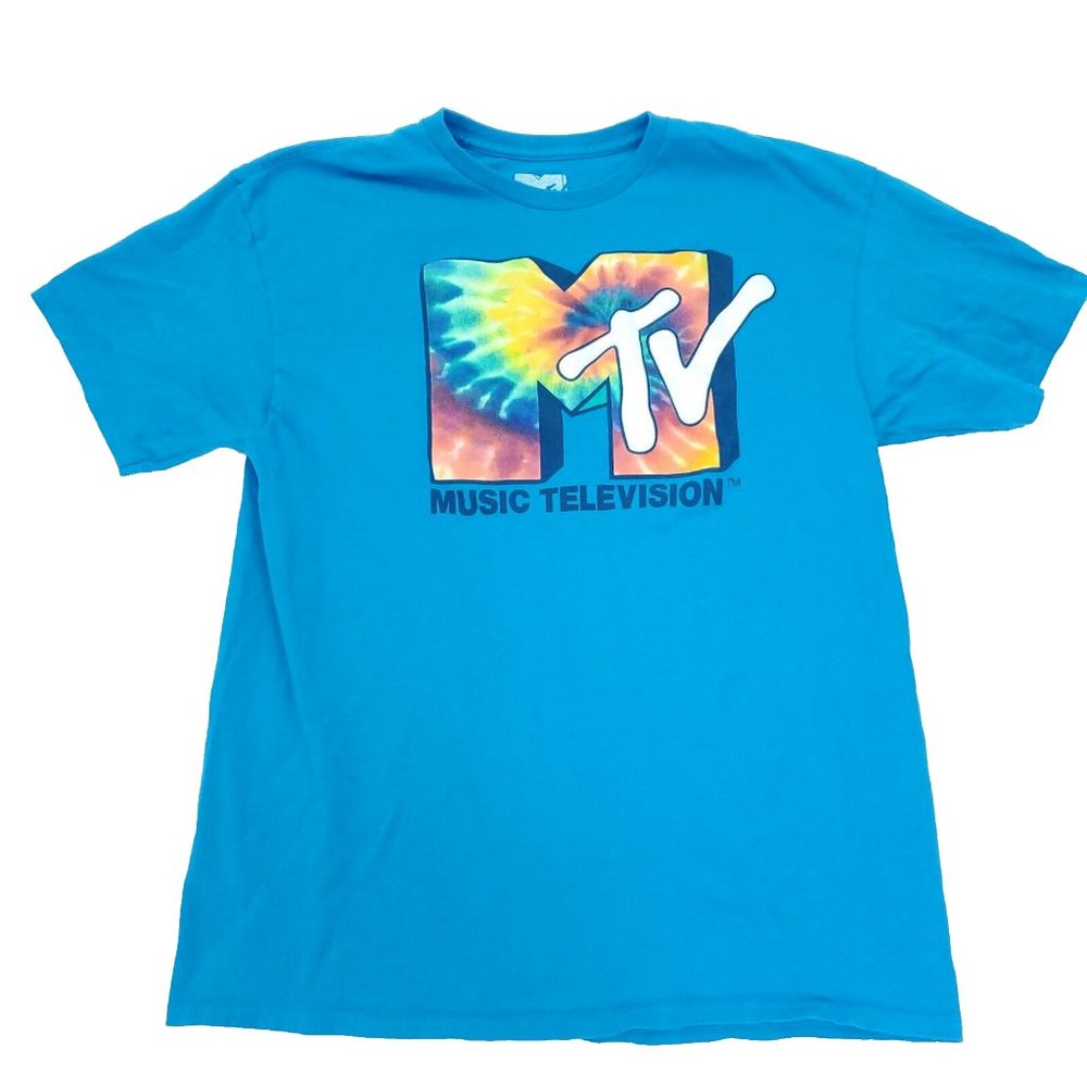 MTV T-shirt Men XL Blue Tie Dye Logo Music Television Short Sleeve